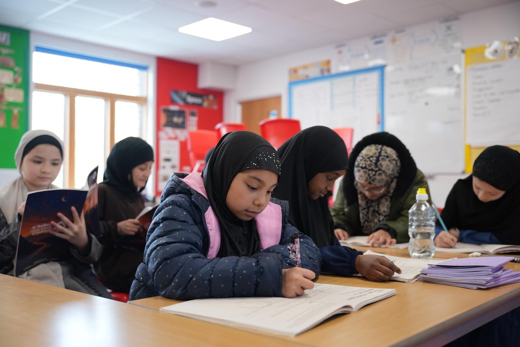 Students working together in a group class
